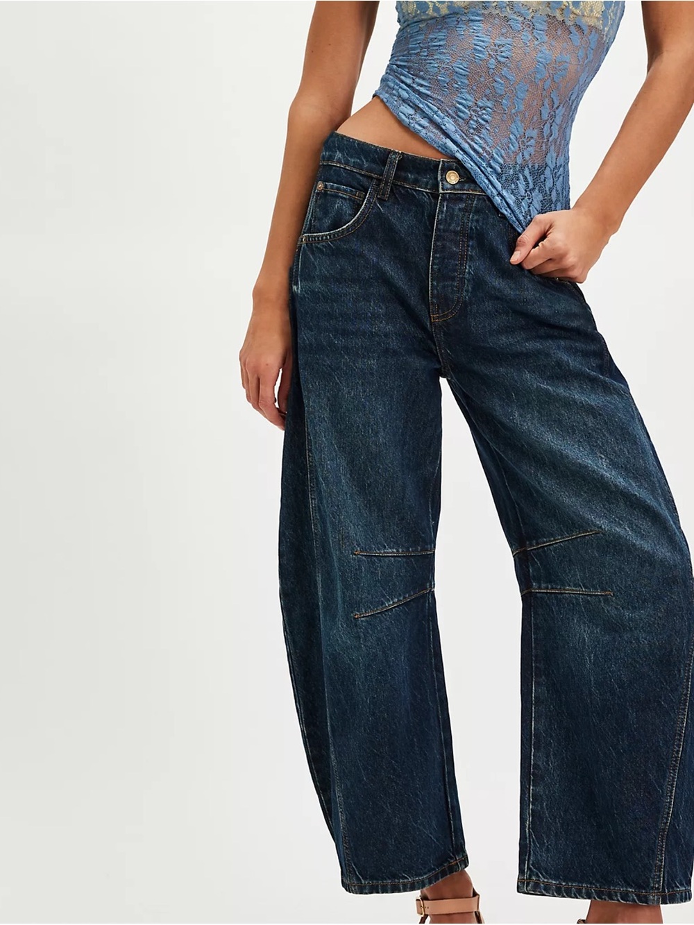 Free People We The Free Good Luck Barrel Jeans Dark Blue 27